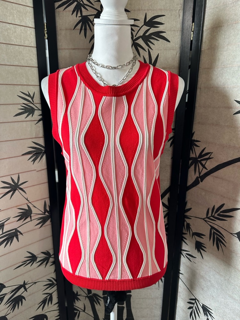 Anthropologie Eva Franco Mimma Knit Sweater Vest Top - Harlequin Pink - Size L